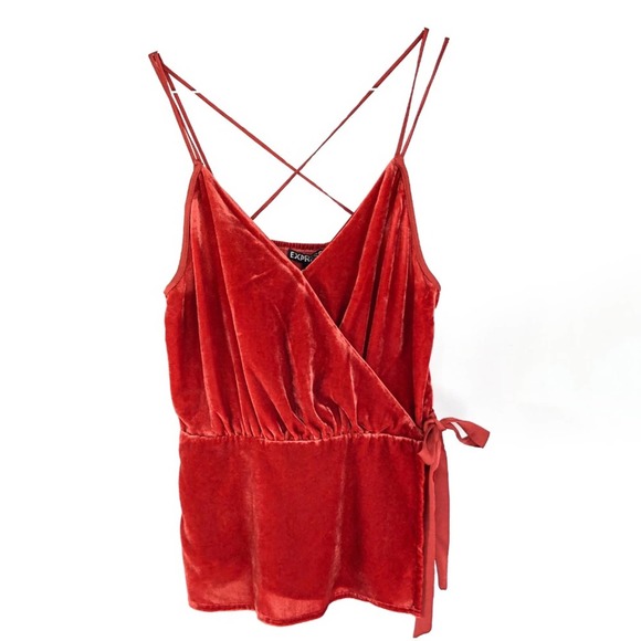 Express Orange Velvet XS Shirt NEW! Spaghetti Camisole V-Neck Wrap Strappy Top - Picture 2 of 6